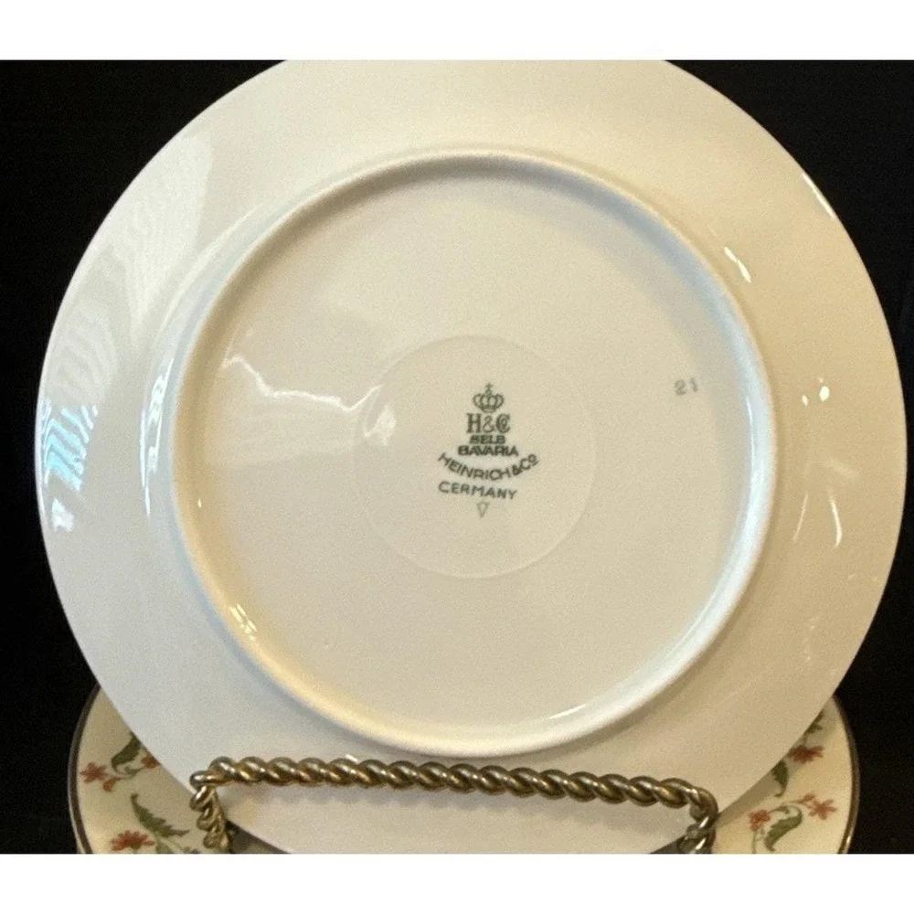 Heinrich Selb Bavaria Germany Gold Trim Pink Flower Bread Butter Plates Set Of 6